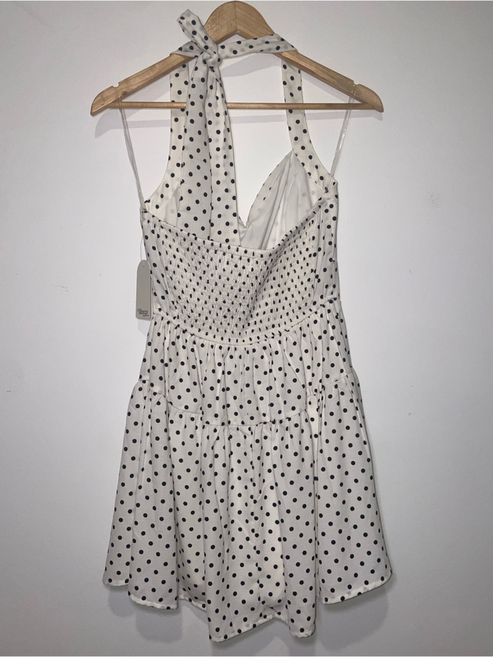 NWT - TRIXXI Mini Dress White & Black Polka Dot Halter Luxury Stylish Trendy - Picture 3 of 10
